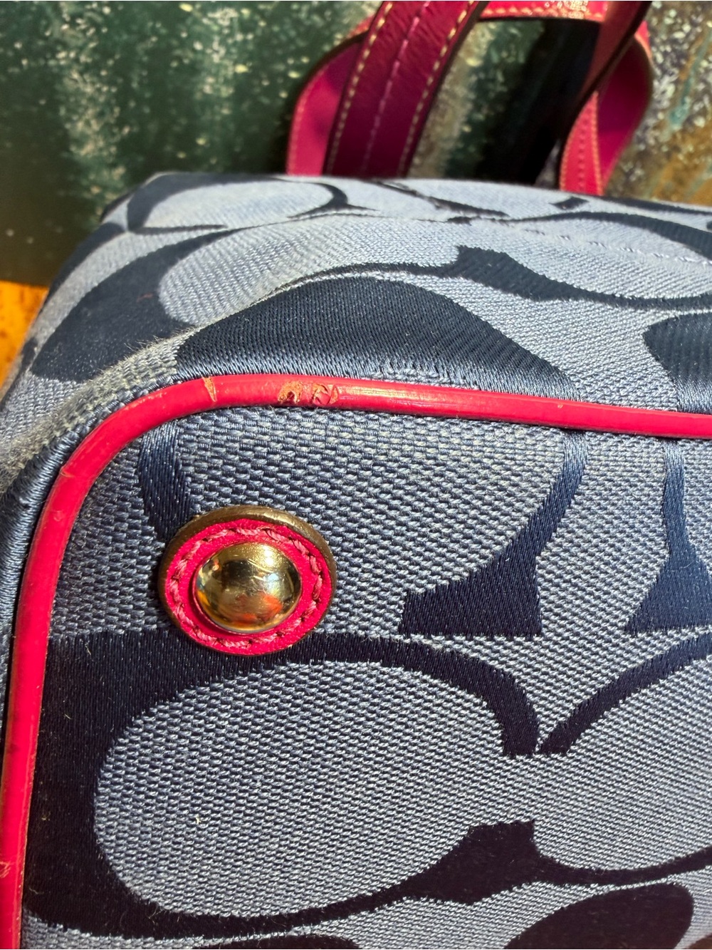 Coach Barbiecore Kisslock Y2K 2010 Laura Signature Carryall Navy Fuchsia Tote - Picture 12 of 14